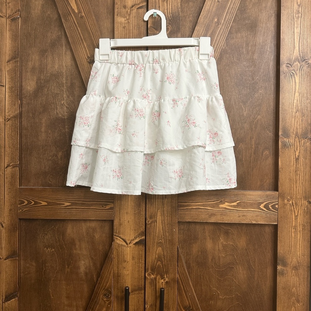 Floral White Mini Skirt